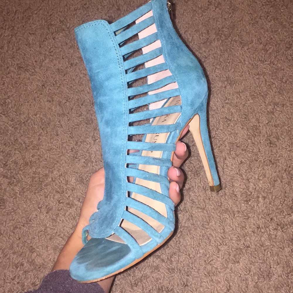 Ivanka Trump teal caged heels. Size 6.